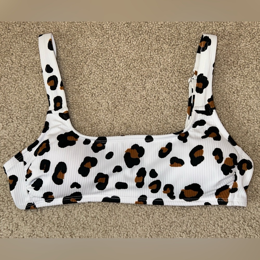 Ladies Xhilaration White with Brown Spots Animal Print Bikini Top Size M